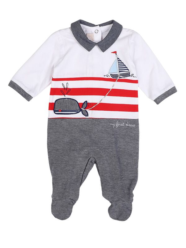 Boys White & Blue Leg Opening Baby Suit image number 0